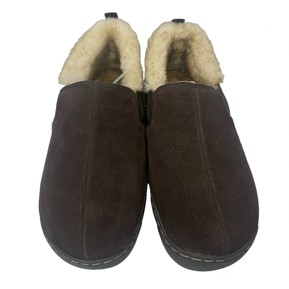 Men's 9 Brown Slippers Leather Suede Faux Fur Sherpa Lined Magellan Outdoors NWT